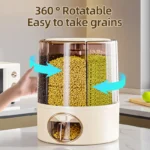 Home and Kitchen Clear Organization Plastic 6-Grid Dry Food Storage Containers 360° Rotating Rice Barrel Cereal Grain Dispensers - Image 2