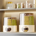 Home and Kitchen Clear Organization Plastic 6-Grid Dry Food Storage Containers 360° Rotating Rice Barrel Cereal Grain Dispensers - Image 5